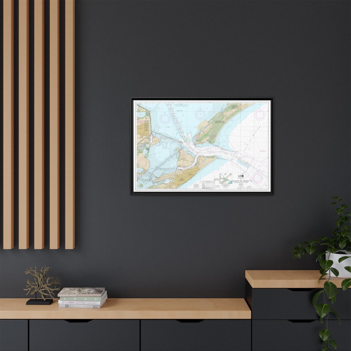 Chart 11324 Galveston Bay Entrance Galveston and Texas City Harbors - NOAA Nautical Chart Floating Frame Canvas | 30" x 20" | 36" x 24" | 48" x 32" - Black context-2