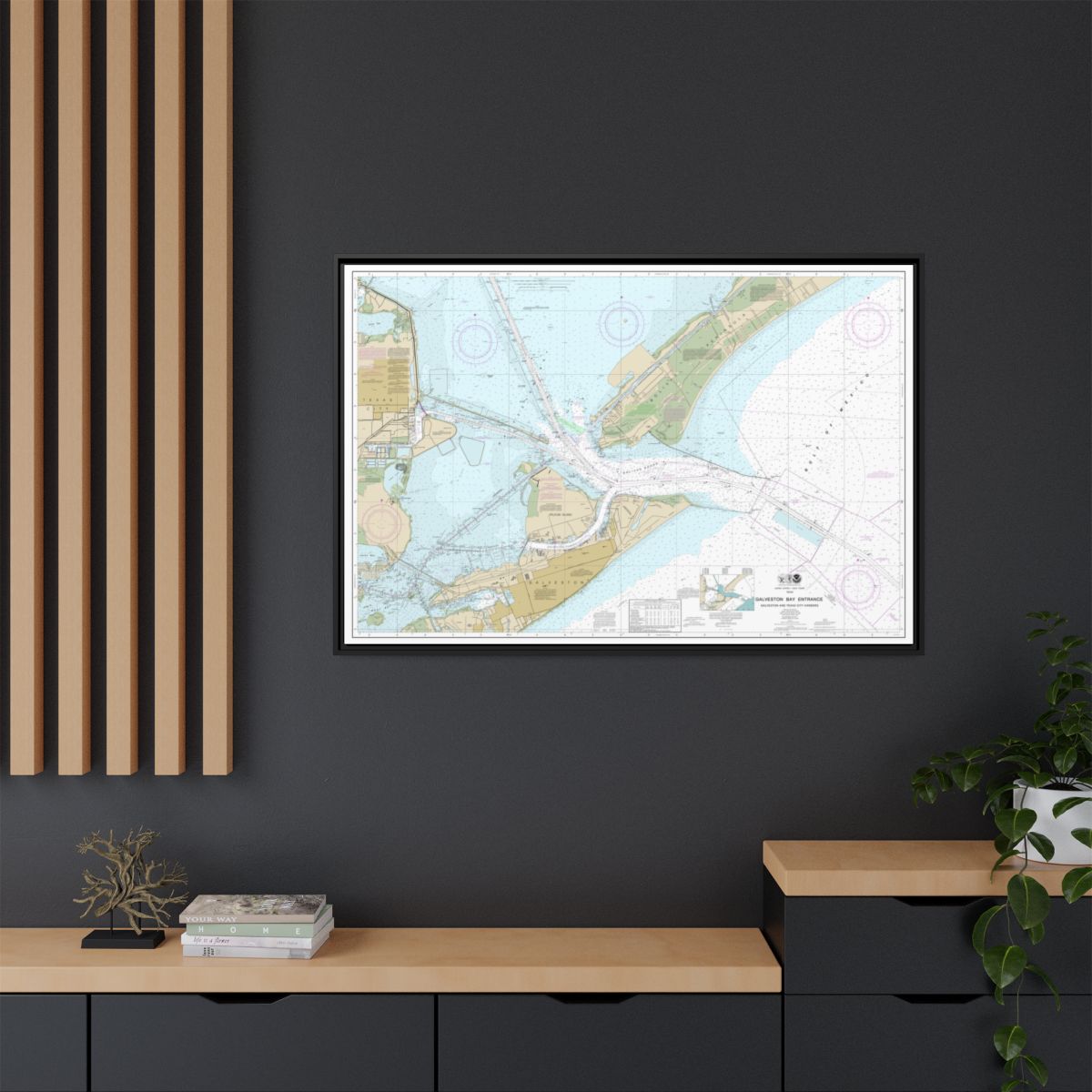 Chart 11324 Galveston Bay Entrance Galveston and Texas City Harbors - NOAA Nautical Chart Floating Frame Canvas | 30" x 20" | 36" x 24" | 48" x 32" - Black context-2