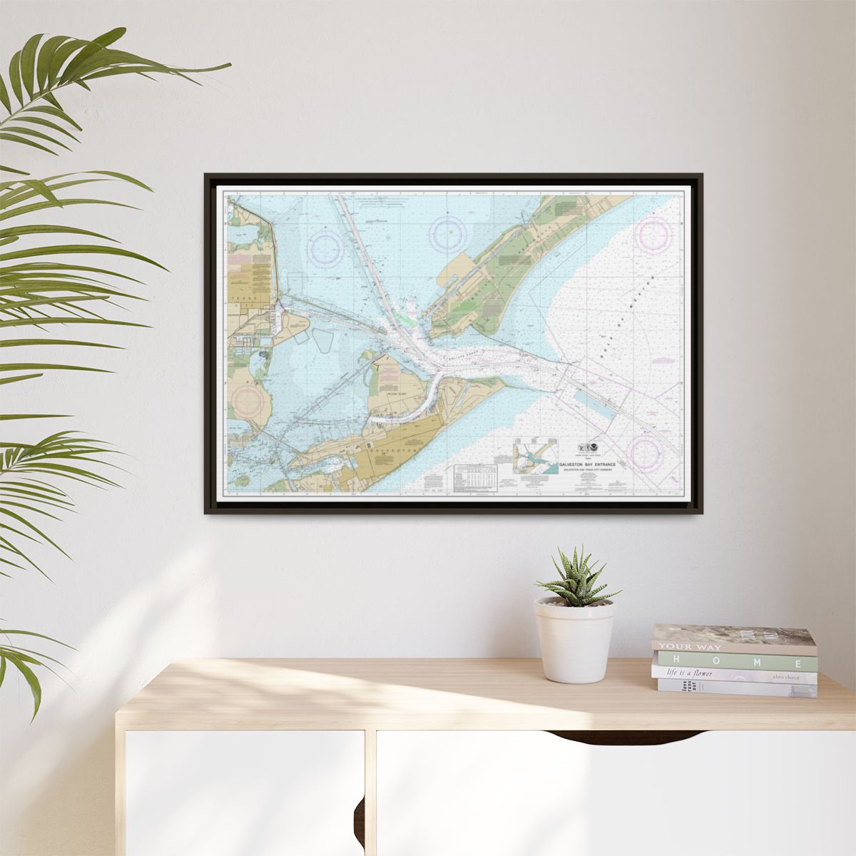 Chart 11324 Galveston Bay Entrance Galveston and Texas City Harbors - NOAA Nautical Chart Floating Frame Canvas | 30" x 20" | 36" x 24" | 48" x 32" - Espresso context-1