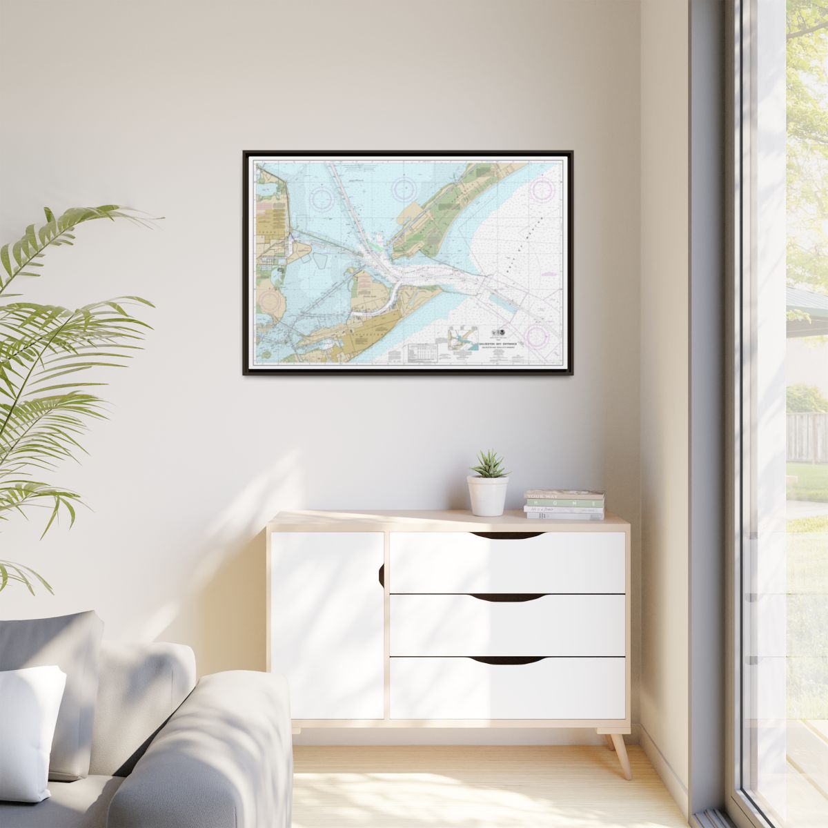 Chart 11324 Galveston Bay Entrance Galveston and Texas City Harbors - NOAA Nautical Chart Floating Frame Canvas | 30" x 20" | 36" x 24" | 48" x 32" - Espresso context-1