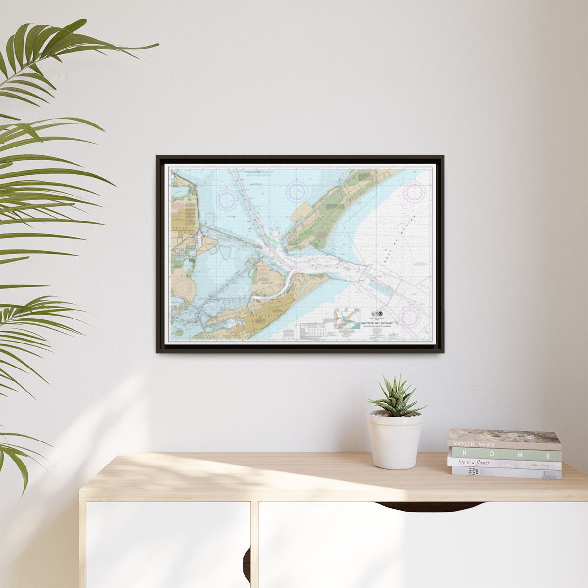 Chart 11324 Galveston Bay Entrance Galveston and Texas City Harbors - NOAA Nautical Chart Floating Frame Canvas | 30" x 20" | 36" x 24" | 48" x 32" - Espresso context-1
