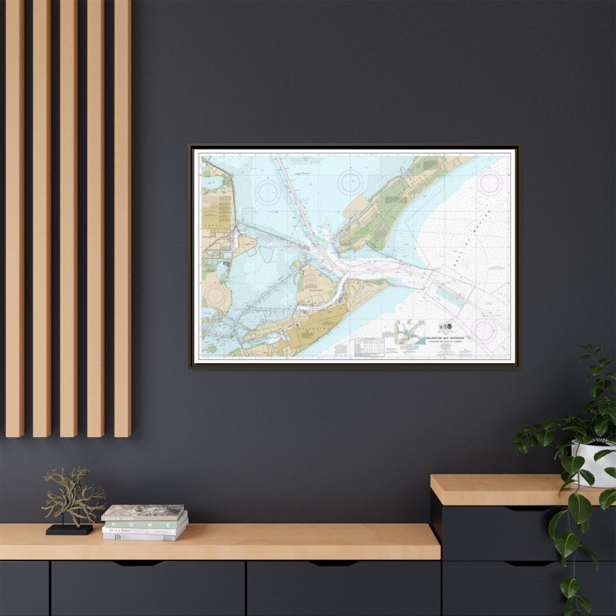 Chart 11324 Galveston Bay Entrance Galveston and Texas City Harbors - NOAA Nautical Chart Floating Frame Canvas | 30" x 20" | 36" x 24" | 48" x 32" - Espresso context-2
