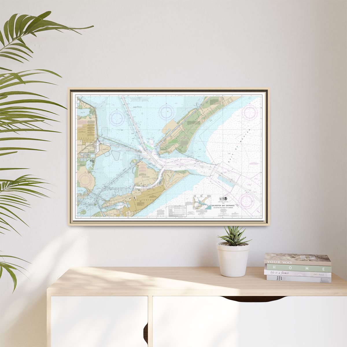 Chart 11324 Galveston Bay Entrance Galveston and Texas City Harbors - NOAA Nautical Chart Floating Frame Canvas | 30" x 20" | 36" x 24" | 48" x 32" - Natural context-1