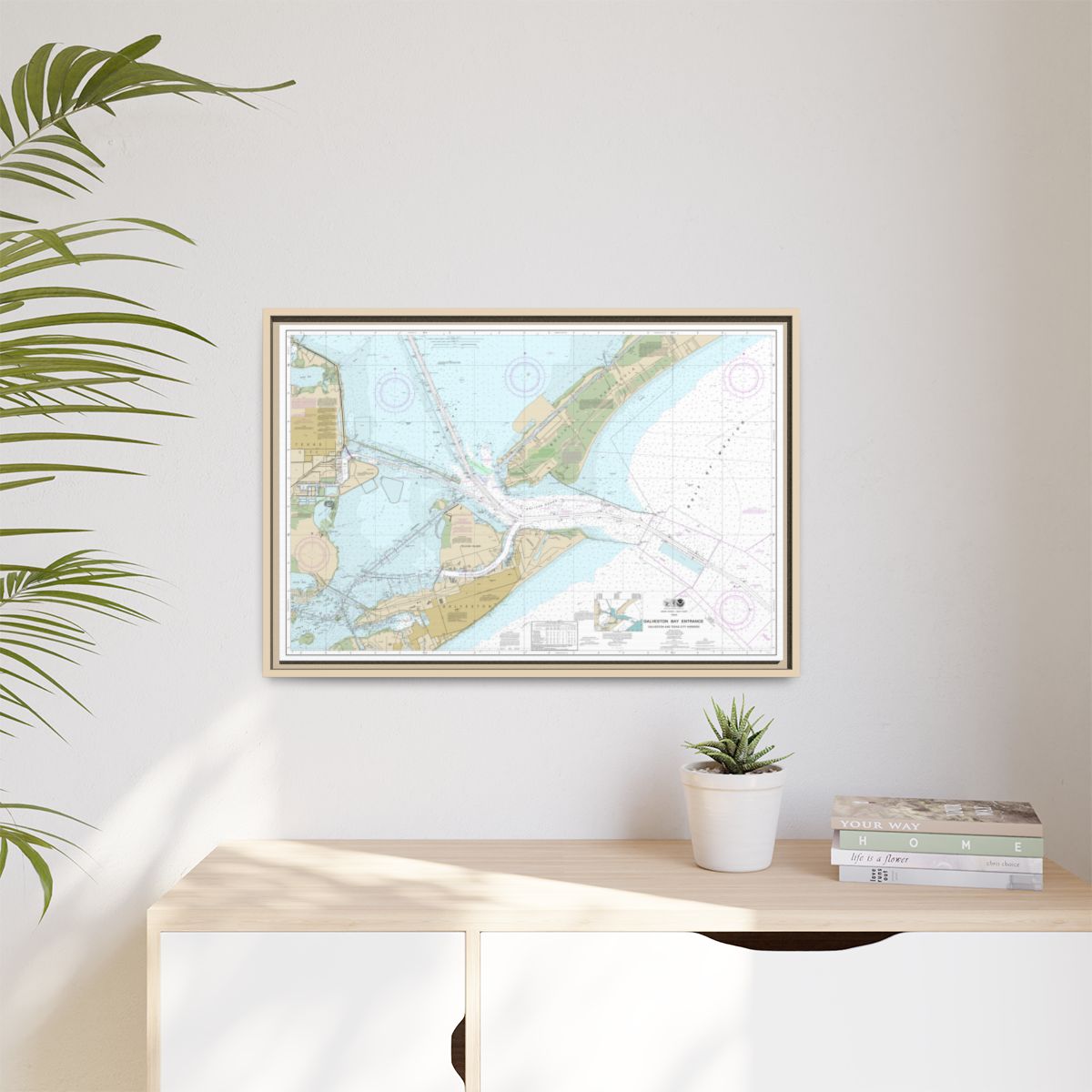 Chart 11324 Galveston Bay Entrance Galveston and Texas City Harbors - NOAA Nautical Chart Floating Frame Canvas | 30" x 20" | 36" x 24" | 48" x 32" - Natural context-1