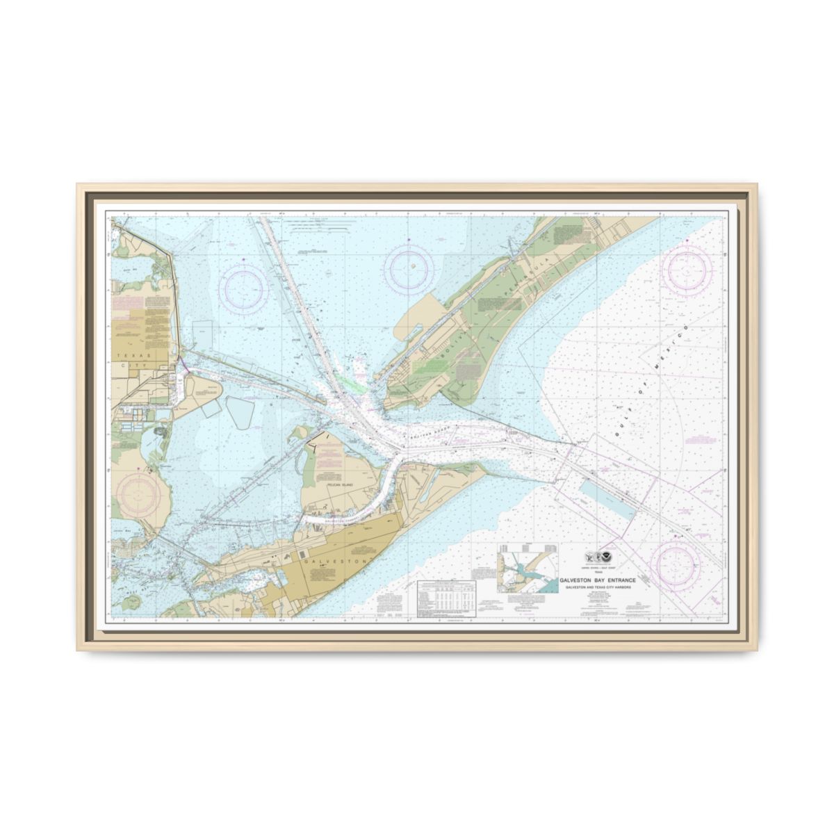 Chart 11324 Galveston Bay Entrance Galveston and Texas City Harbors - NOAA Nautical Chart Floating Frame Canvas | 30" x 20" | 36" x 24" | 48" x 32" - Natural front