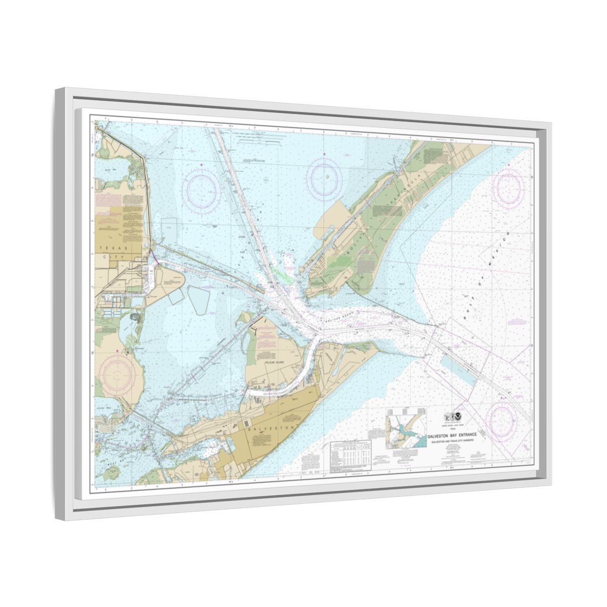 Chart 11324 Galveston Bay Entrance Galveston and Texas City Harbors - NOAA Nautical Chart Floating Frame Canvas | 30" x 20" | 36" x 24" | 48" x 32" - White side