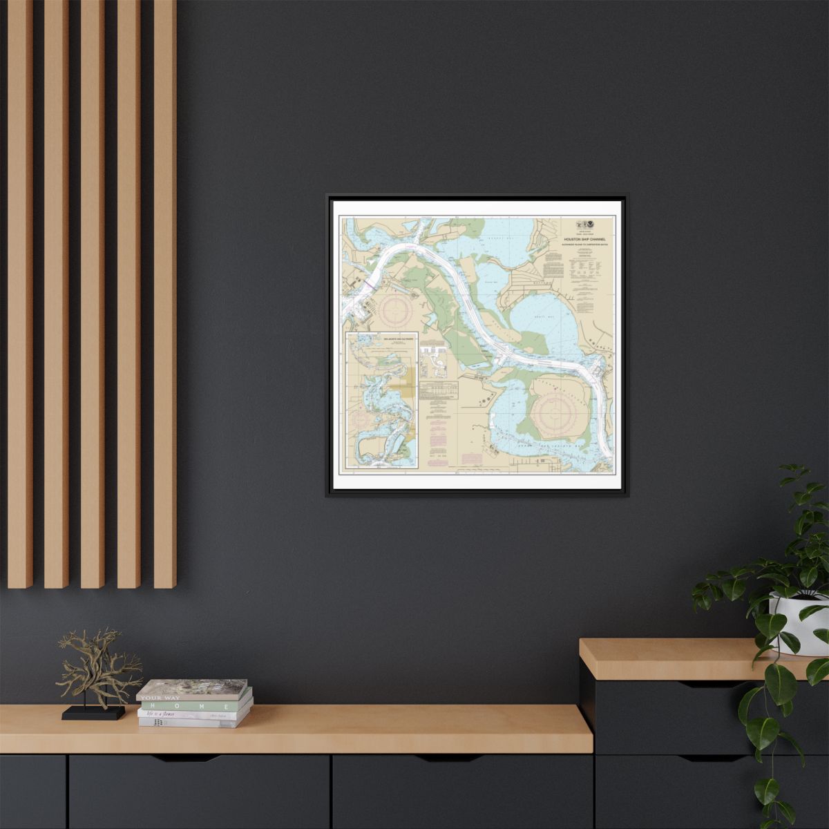Chart 11329 Houston Ship Channel Alexander Island to Carpenters Bayou;San Jacinto and Old Rivers - NOAA Nautical Chart Floating Frame Canvas | 32" x 32" - Black context-2