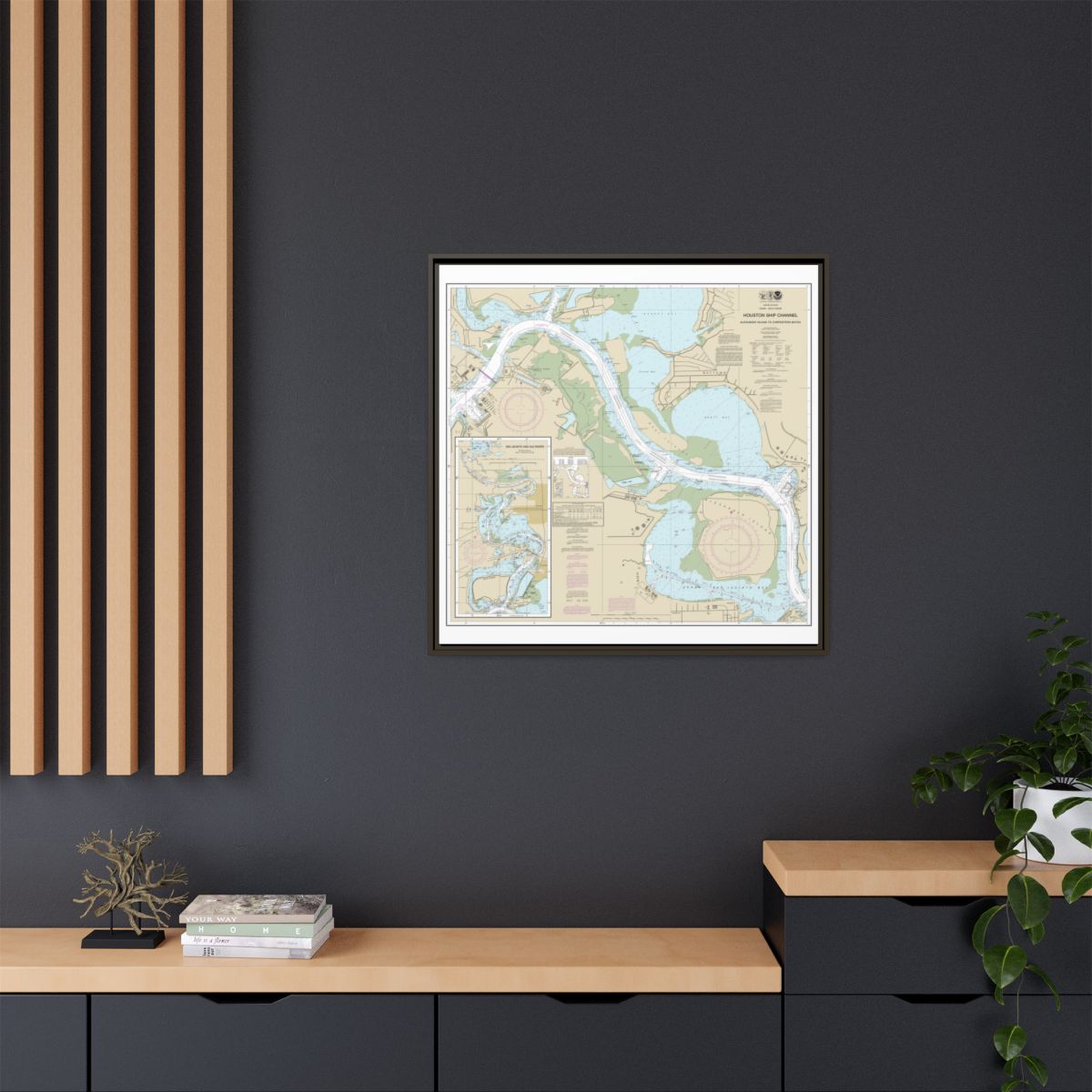 Chart 11329 Houston Ship Channel Alexander Island to Carpenters Bayou;San Jacinto and Old Rivers - NOAA Nautical Chart Floating Frame Canvas | 32" x 32" - Espresso context-2