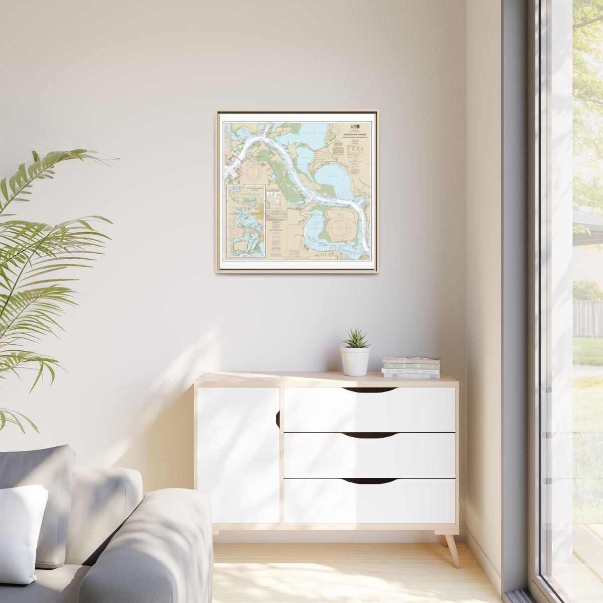 Chart 11329 Houston Ship Channel Alexander Island to Carpenters Bayou;San Jacinto and Old Rivers - NOAA Nautical Chart Floating Frame Canvas | 32" x 32" - Natural context-1