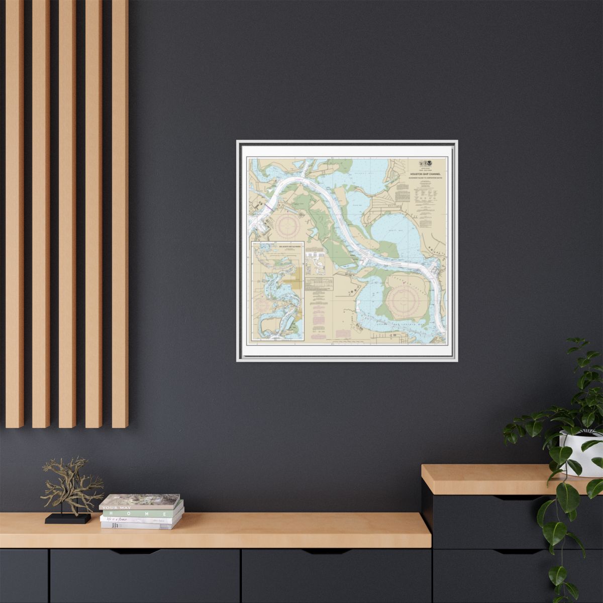 Chart 11329 Houston Ship Channel Alexander Island to Carpenters Bayou;San Jacinto and Old Rivers - NOAA Nautical Chart Floating Frame Canvas | 32" x 32" - White context-2
