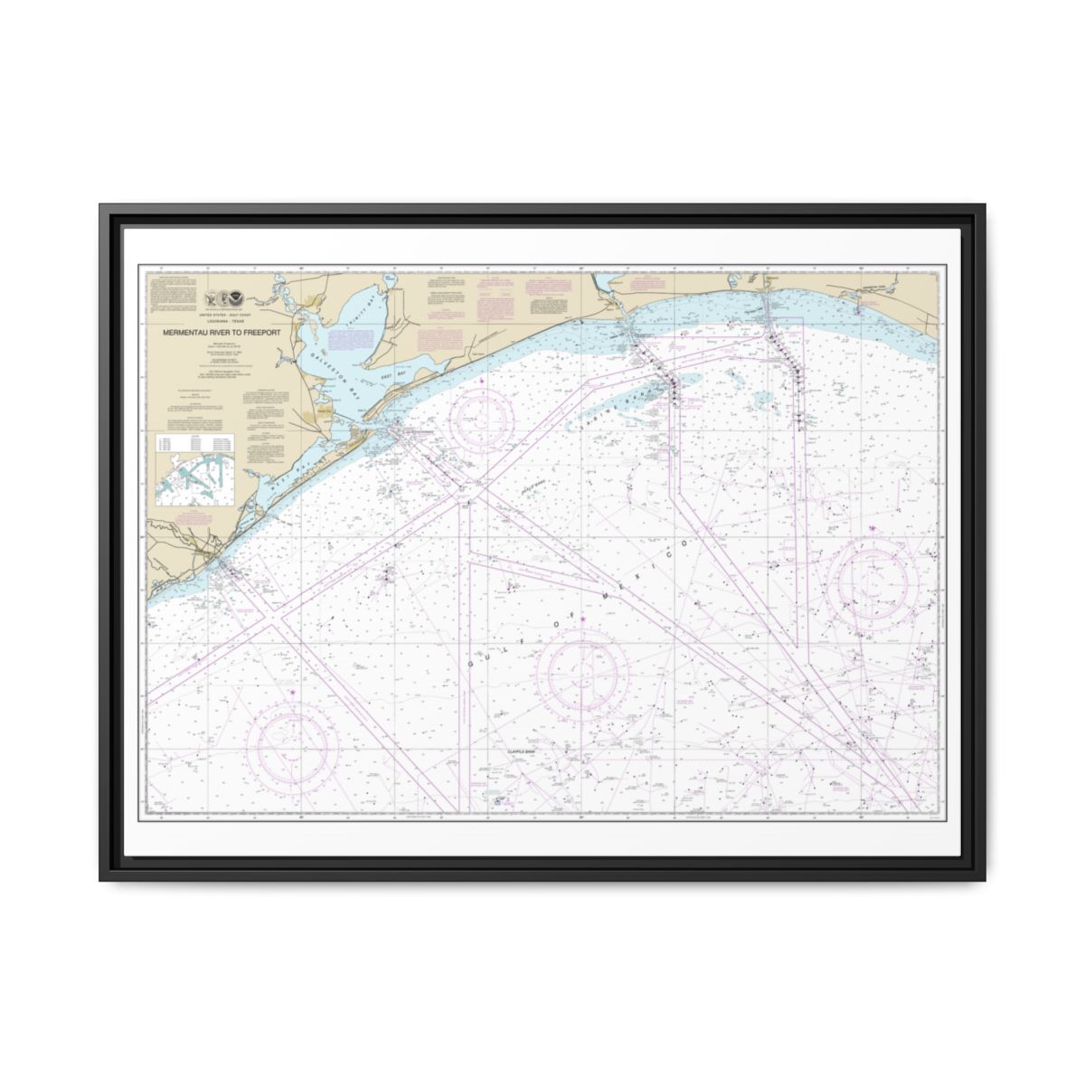 Chart 11330 Mermentau River to Freeport - NOAA Nautical Chart Floating Frame Canvas | 32" x 24" | 40" x 30" - Black front