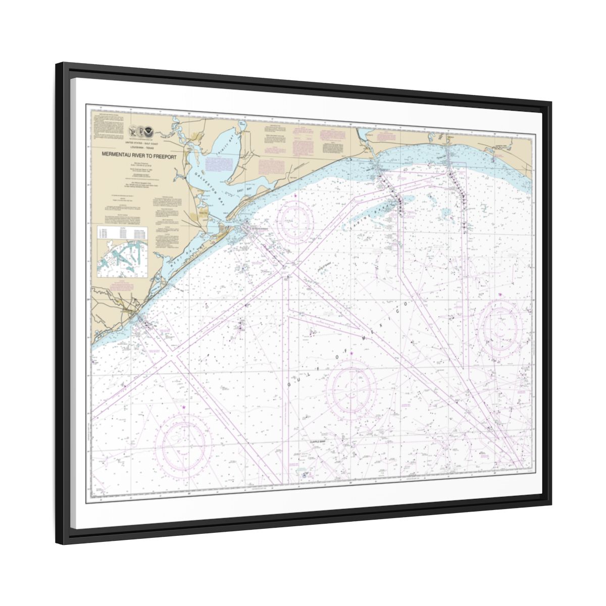 Chart 11330 Mermentau River to Freeport - NOAA Nautical Chart Floating Frame Canvas | 32" x 24" | 40" x 30" - Black side