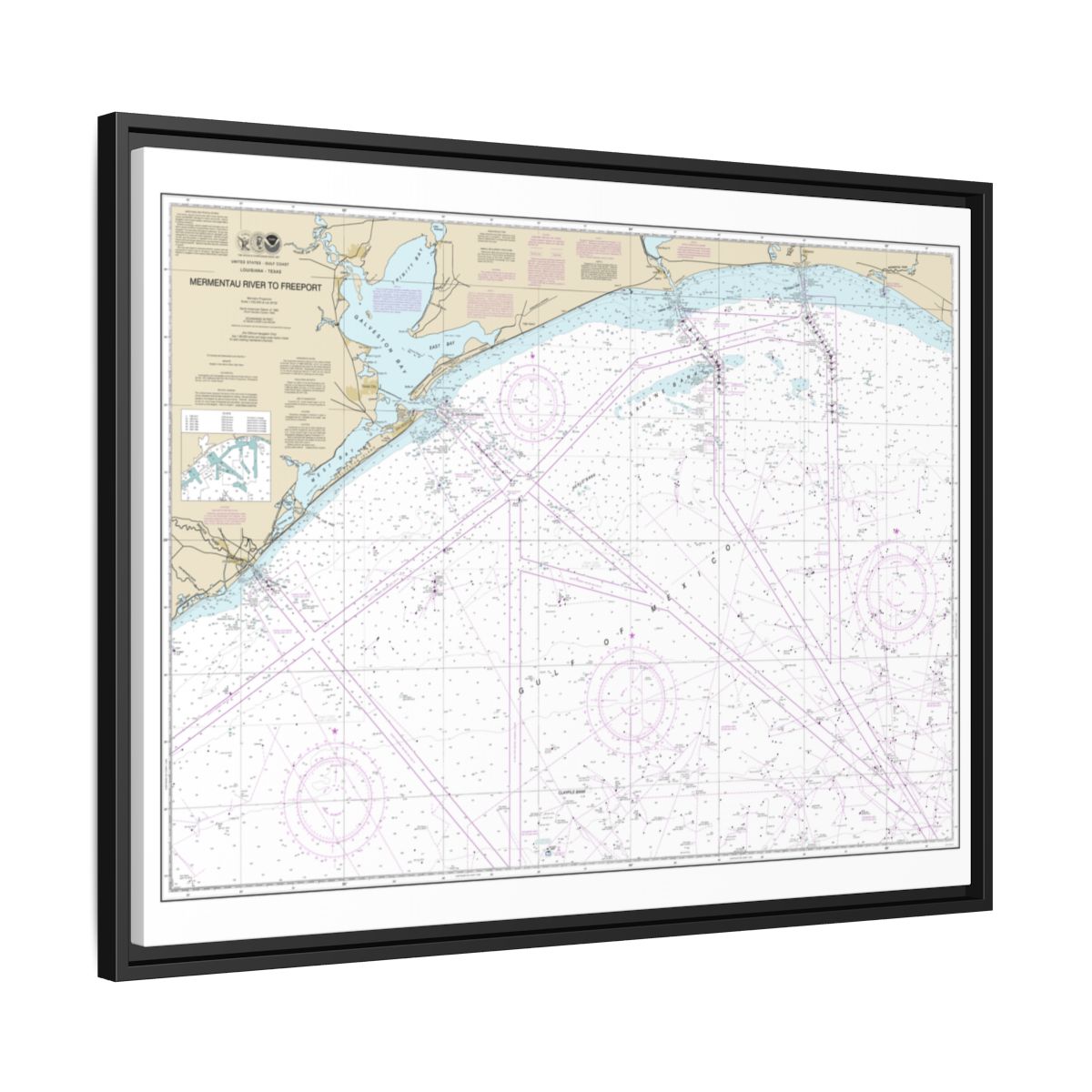 Chart 11330 Mermentau River to Freeport - NOAA Nautical Chart Floating Frame Canvas | 32" x 24" | 40" x 30" - Black side