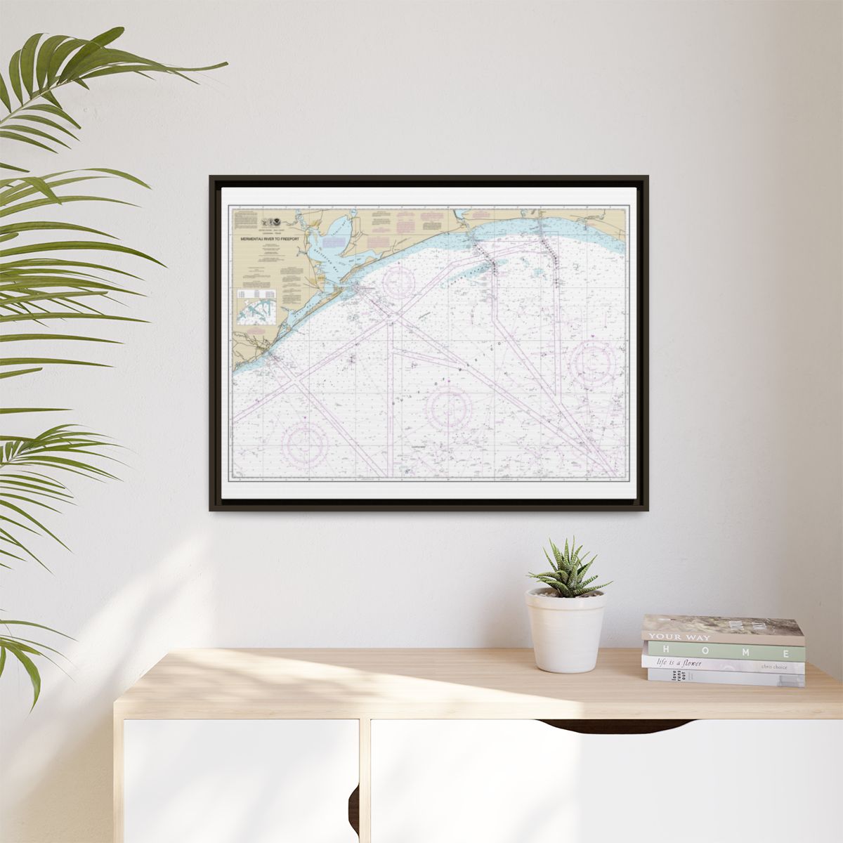 Chart 11330 Mermentau River to Freeport - NOAA Nautical Chart Floating Frame Canvas | 32" x 24" | 40" x 30" - Espresso context-1