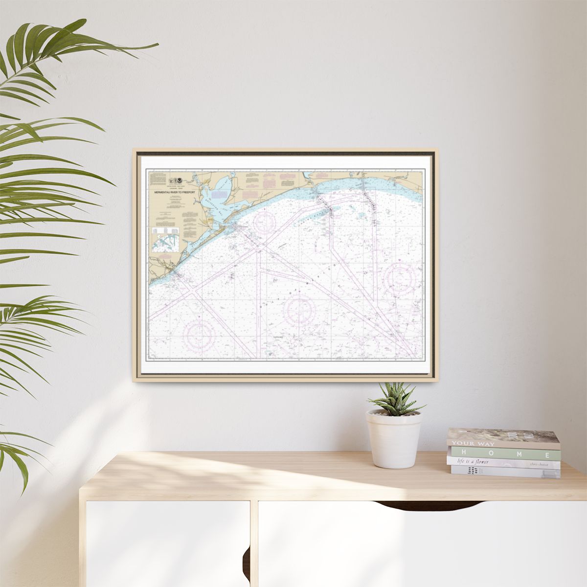 Chart 11330 Mermentau River to Freeport - NOAA Nautical Chart Floating Frame Canvas | 32" x 24" | 40" x 30" - Natural context-1