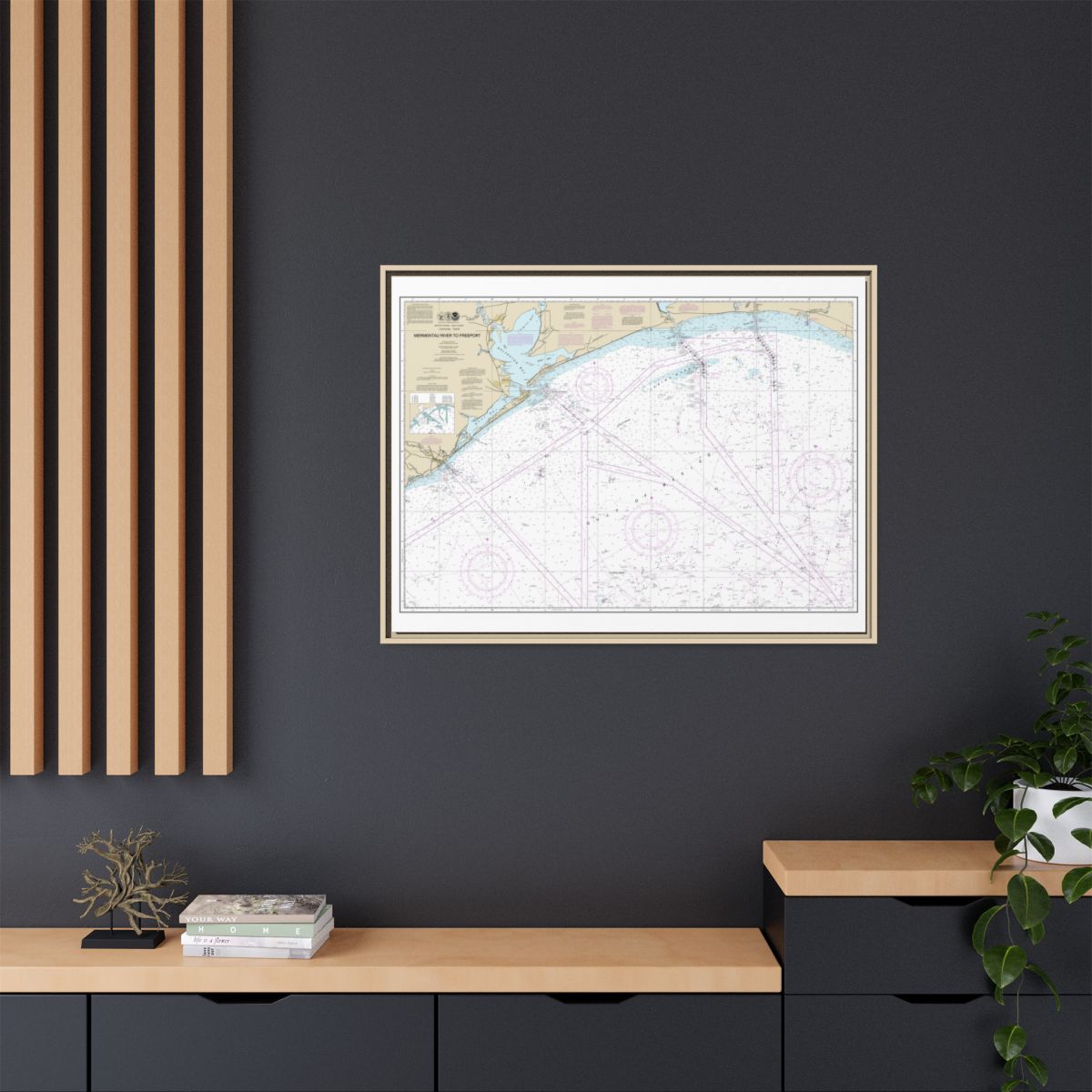Chart 11330 Mermentau River to Freeport - NOAA Nautical Chart Floating Frame Canvas | 32" x 24" | 40" x 30" - Natural context-2