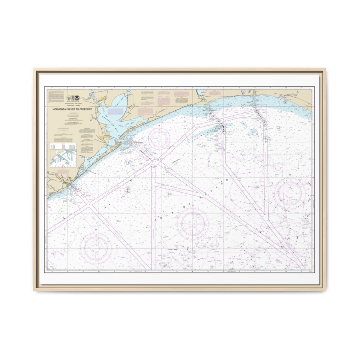 Chart 11330 Mermentau River to Freeport - NOAA Nautical Chart Floating Frame Canvas | 32" x 24" | 40" x 30" - Natural front