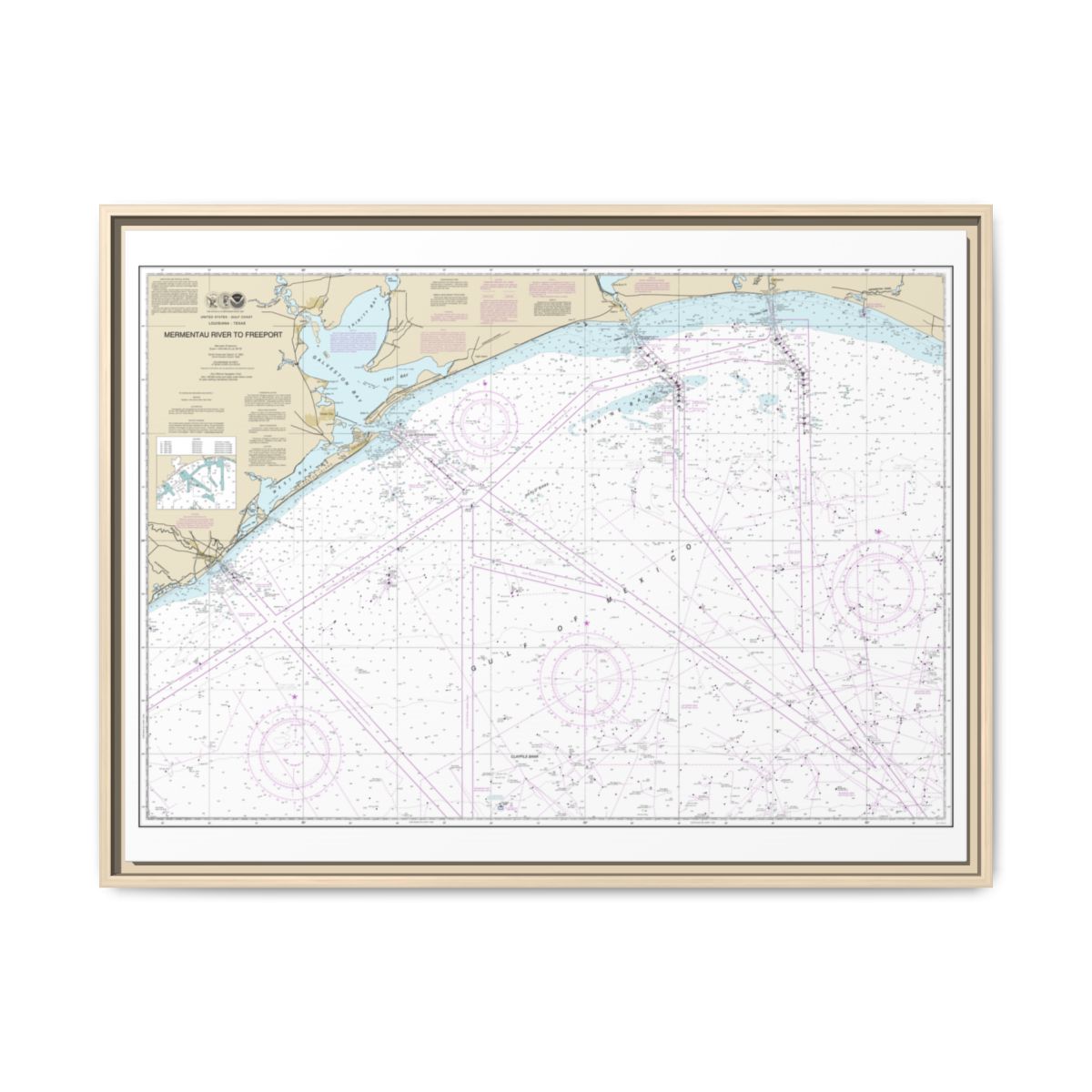Chart 11330 Mermentau River to Freeport - NOAA Nautical Chart Floating Frame Canvas | 32" x 24" | 40" x 30" - Natural front