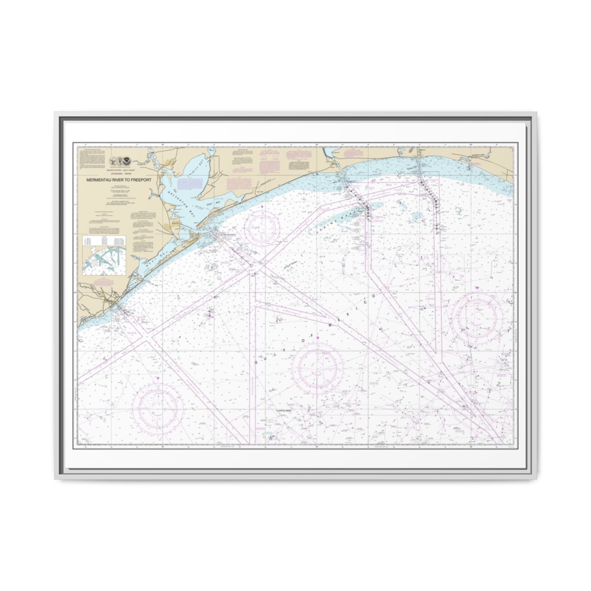 Chart 11330 Mermentau River to Freeport - NOAA Nautical Chart Floating Frame Canvas | 32" x 24" | 40" x 30" - White front