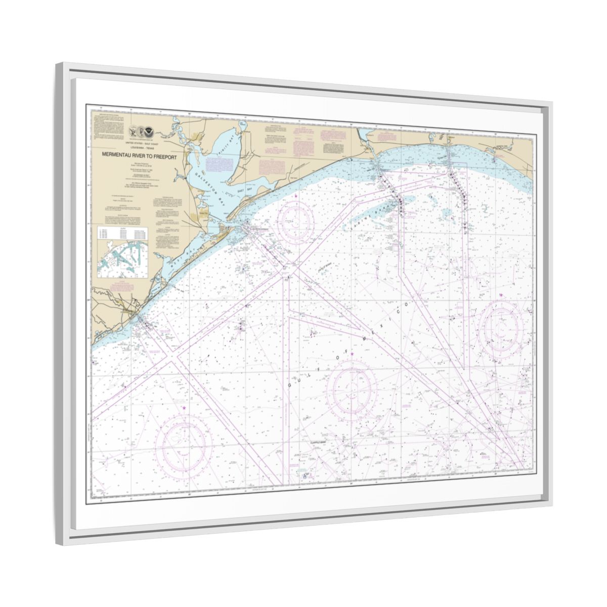 Chart 11330 Mermentau River to Freeport - NOAA Nautical Chart Floating Frame Canvas | 32" x 24" | 40" x 30" - White side