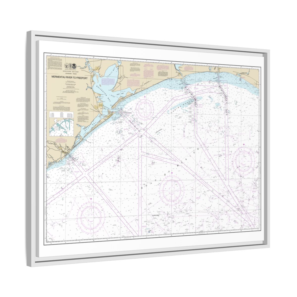 Chart 11330 Mermentau River to Freeport - NOAA Nautical Chart Floating Frame Canvas | 32" x 24" | 40" x 30" - White side