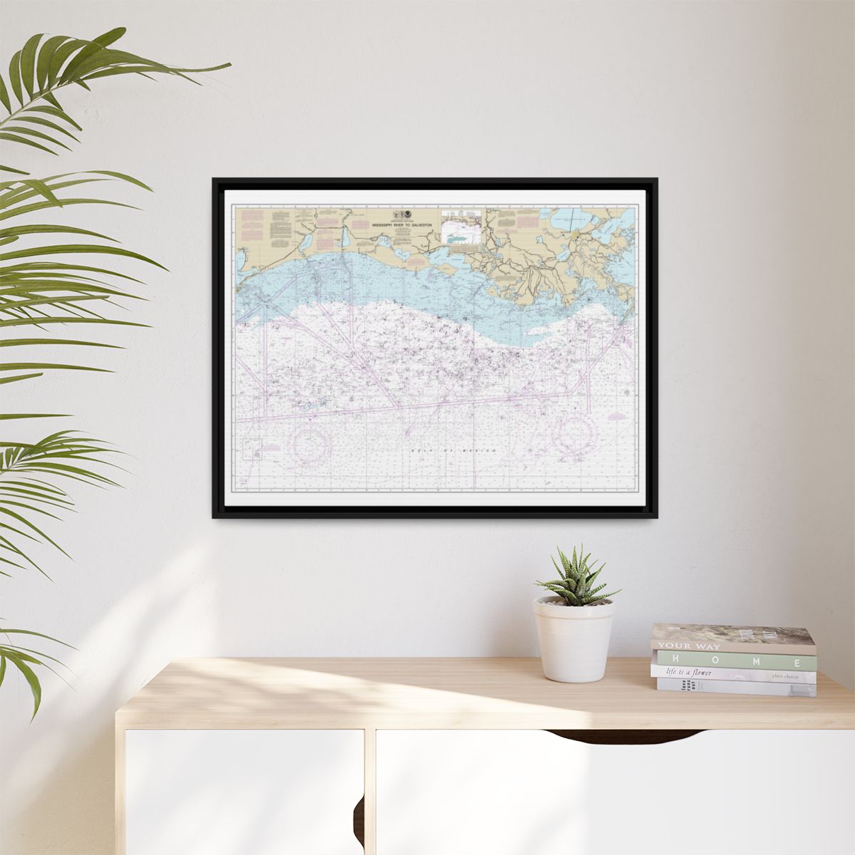 Chart 11340 Mississippi River to Galveston - NOAA Nautical Chart Floating Frame Canvas | 32" x 24" | 40" x 30" - Black context-1