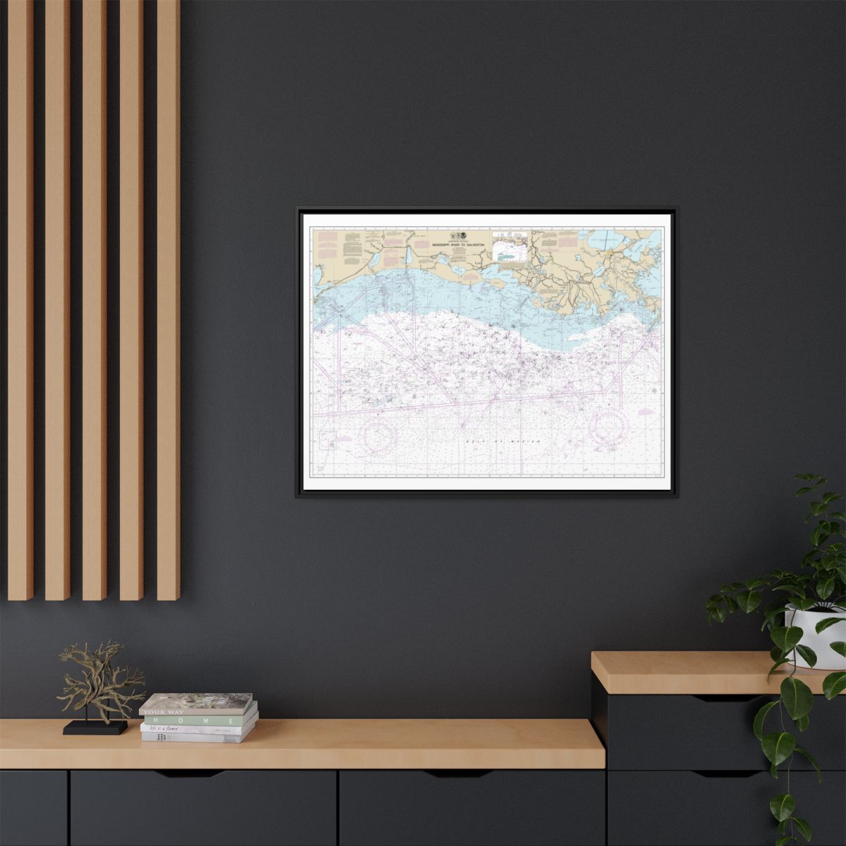 Chart 11340 Mississippi River to Galveston - NOAA Nautical Chart Floating Frame Canvas | 32" x 24" | 40" x 30" - Black context-2