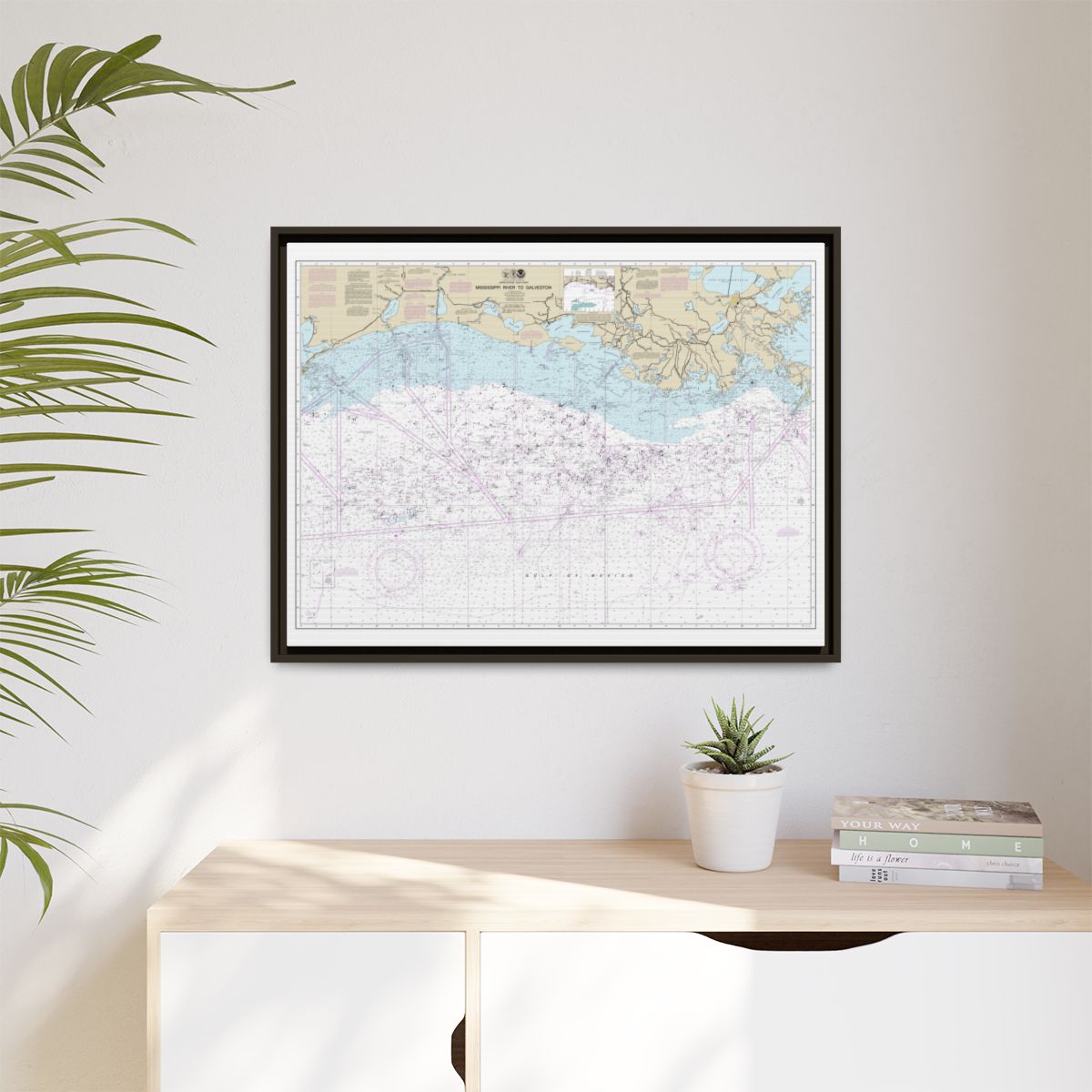 Chart 11340 Mississippi River to Galveston - NOAA Nautical Chart Floating Frame Canvas | 32" x 24" | 40" x 30" - Espresso context-1