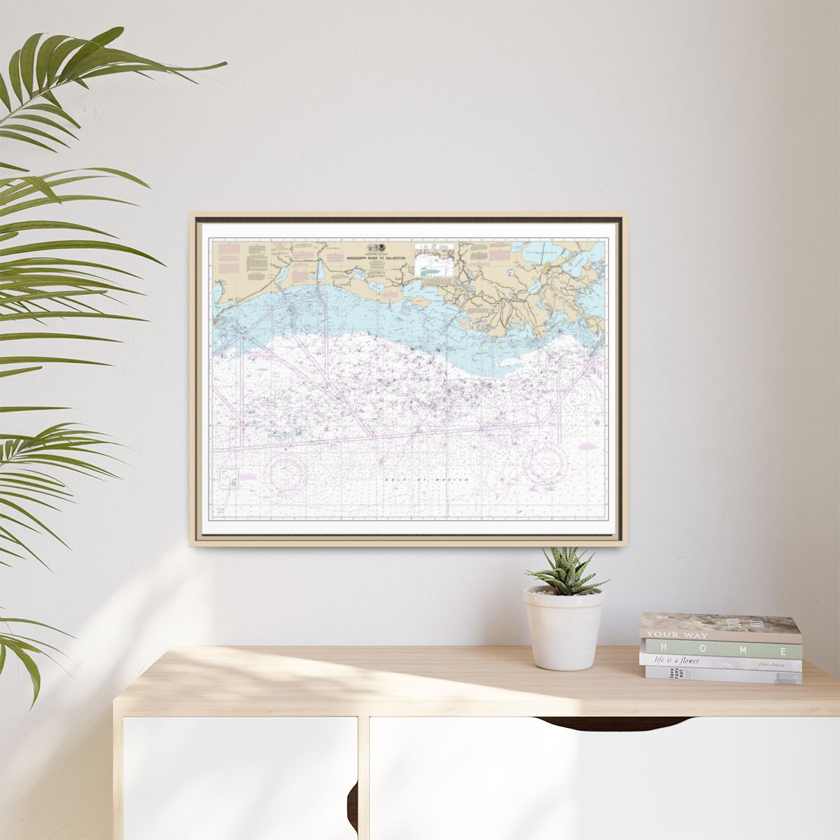 Chart 11340 Mississippi River to Galveston - NOAA Nautical Chart Floating Frame Canvas | 32" x 24" | 40" x 30" - Natural context-1