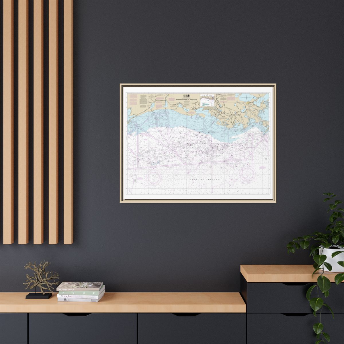 Chart 11340 Mississippi River to Galveston - NOAA Nautical Chart Floating Frame Canvas | 32" x 24" | 40" x 30" - Natural context-2