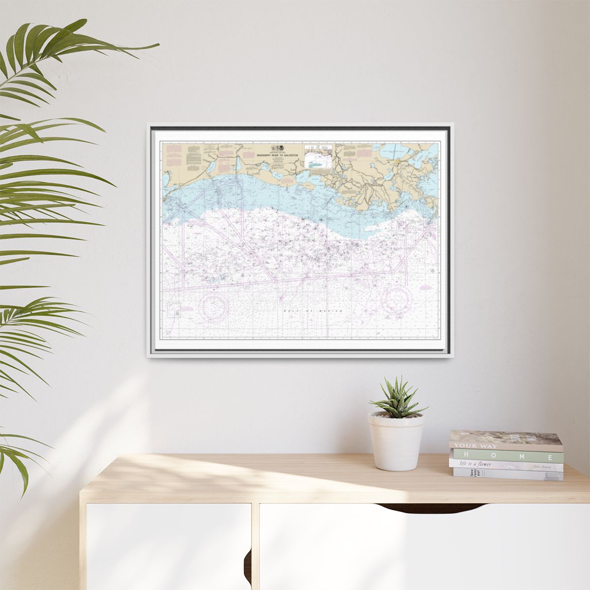 Chart 11340 Mississippi River to Galveston - NOAA Nautical Chart Floating Frame Canvas | 32" x 24" | 40" x 30" - White context-1
