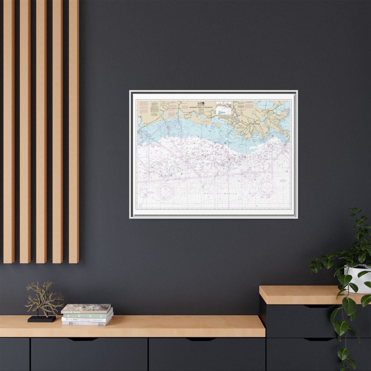 Chart 11340 Mississippi River to Galveston - NOAA Nautical Chart Floating Frame Canvas | 32" x 24" | 40" x 30" - White context-2