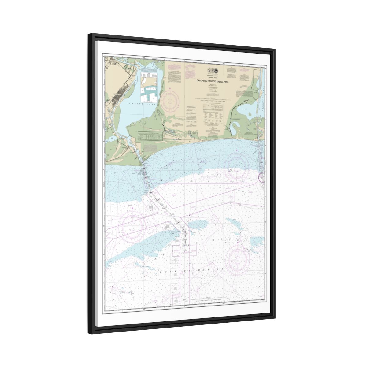 Chart 11341 Calcasieu Pass to Sabine Pass - NOAA Nautical Chart Floating Frame Canvas | 24" x 32" | 30" x 40" - Black side
