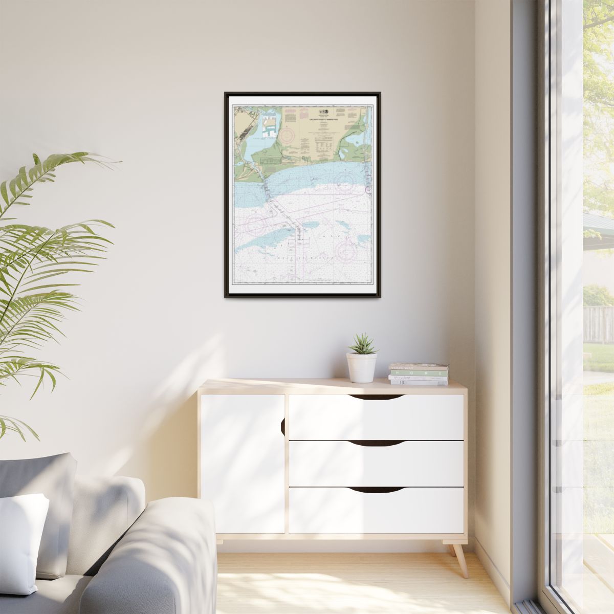 Chart 11341 Calcasieu Pass to Sabine Pass - NOAA Nautical Chart Floating Frame Canvas | 24" x 32" | 30" x 40" - Espresso context-1
