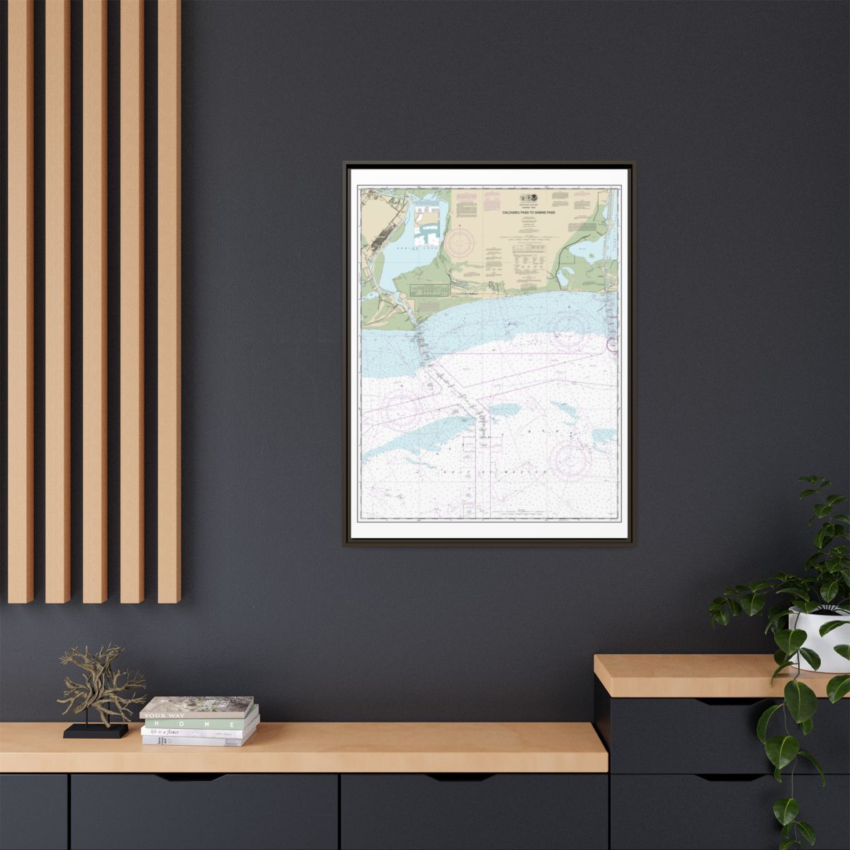 Chart 11341 Calcasieu Pass to Sabine Pass - NOAA Nautical Chart Floating Frame Canvas | 24" x 32" | 30" x 40" - Espresso context-2