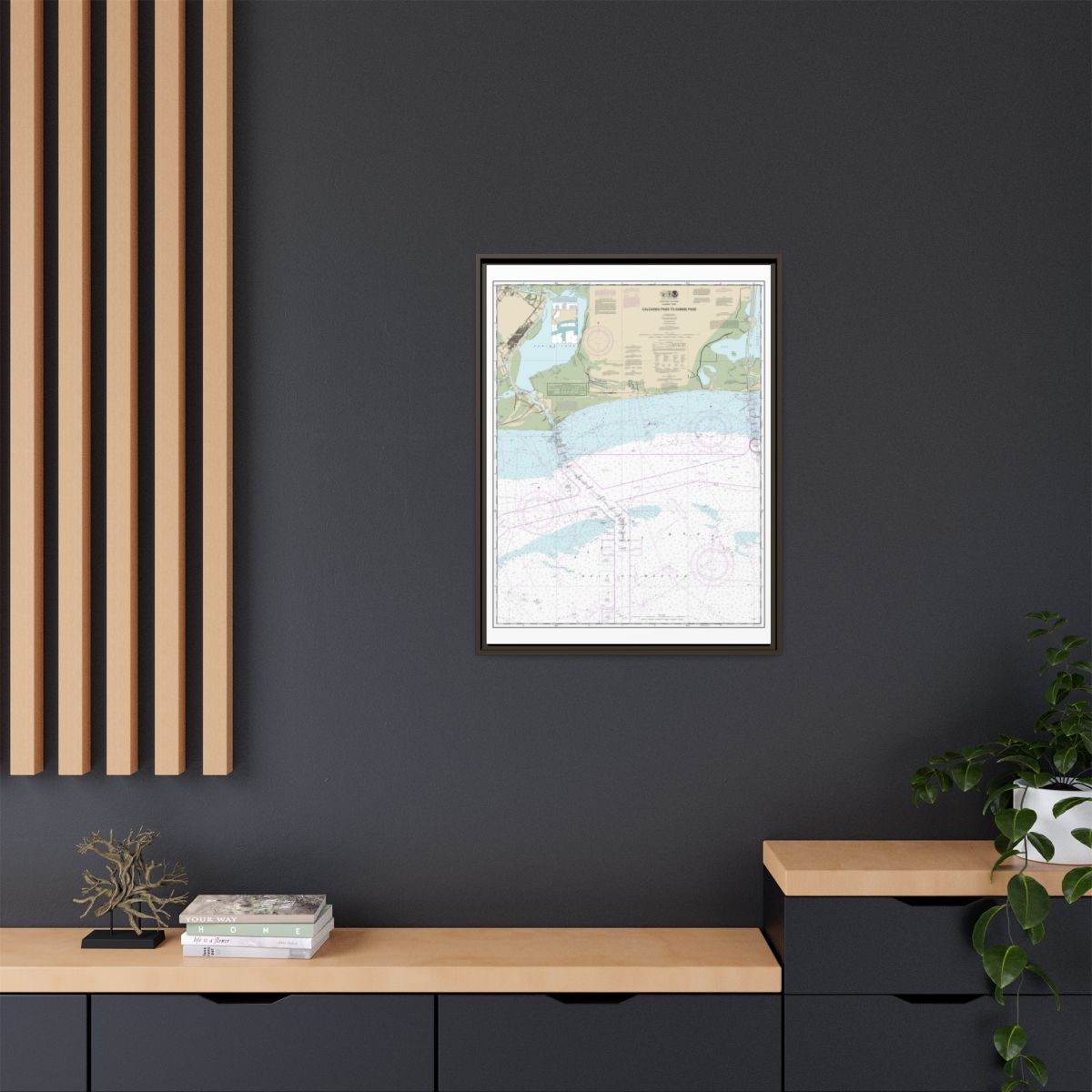 Chart 11341 Calcasieu Pass to Sabine Pass - NOAA Nautical Chart Floating Frame Canvas | 24" x 32" | 30" x 40" - Espresso context-2