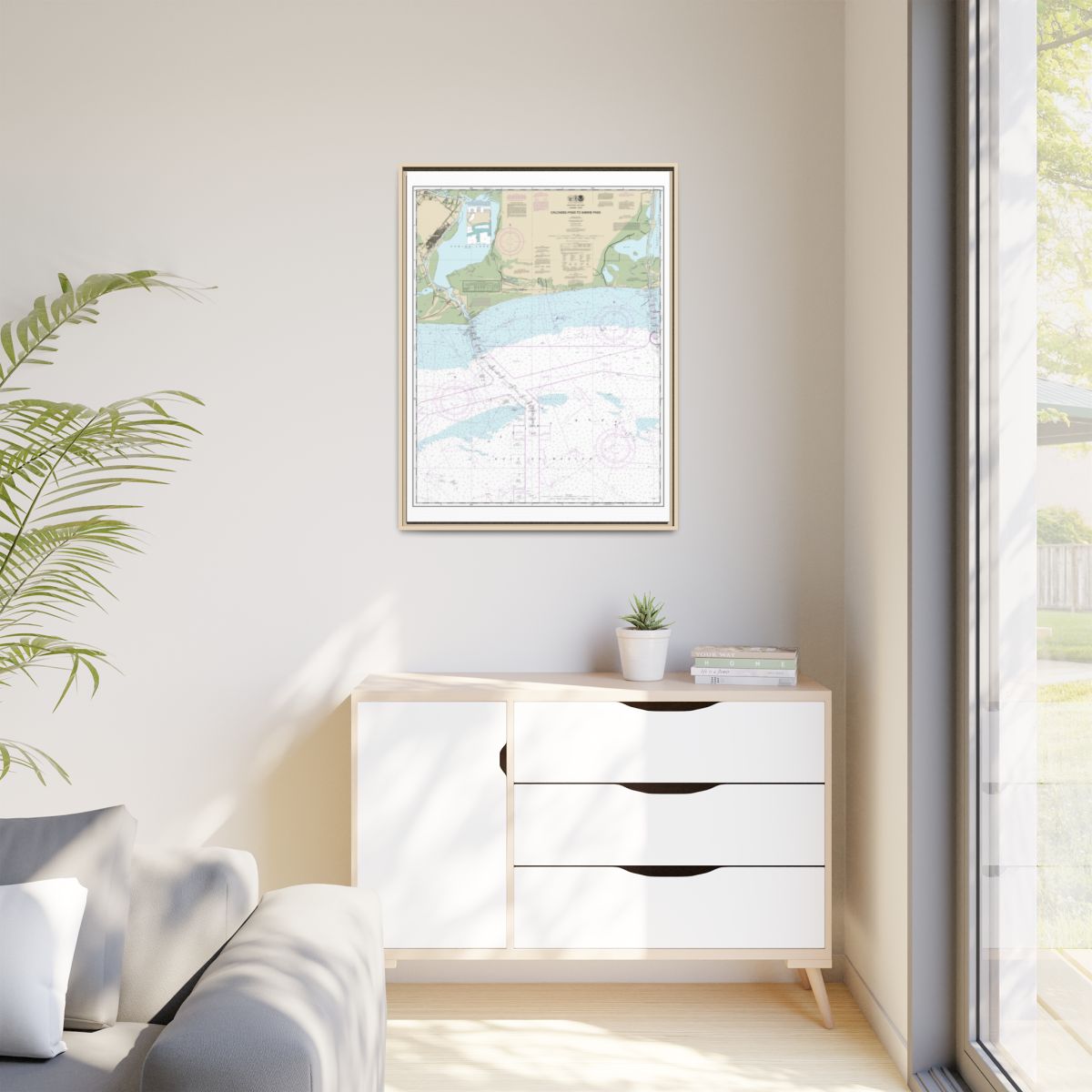Chart 11341 Calcasieu Pass to Sabine Pass - NOAA Nautical Chart Floating Frame Canvas | 24" x 32" | 30" x 40" - Natural context-1