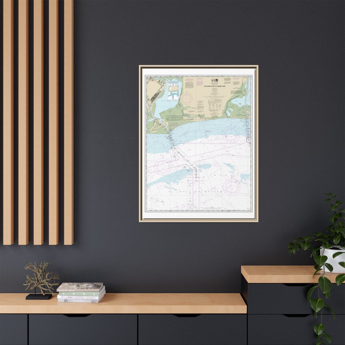 Chart 11341 Calcasieu Pass to Sabine Pass - NOAA Nautical Chart Floating Frame Canvas | 24" x 32" | 30" x 40" - Natural context-2