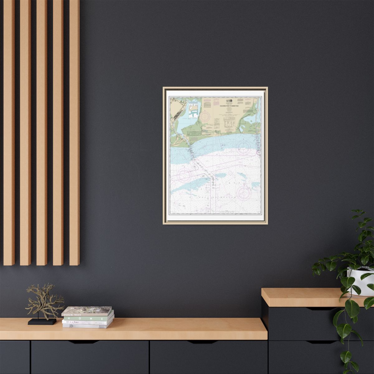 Chart 11341 Calcasieu Pass to Sabine Pass - NOAA Nautical Chart Floating Frame Canvas | 24" x 32" | 30" x 40" - Natural context-2