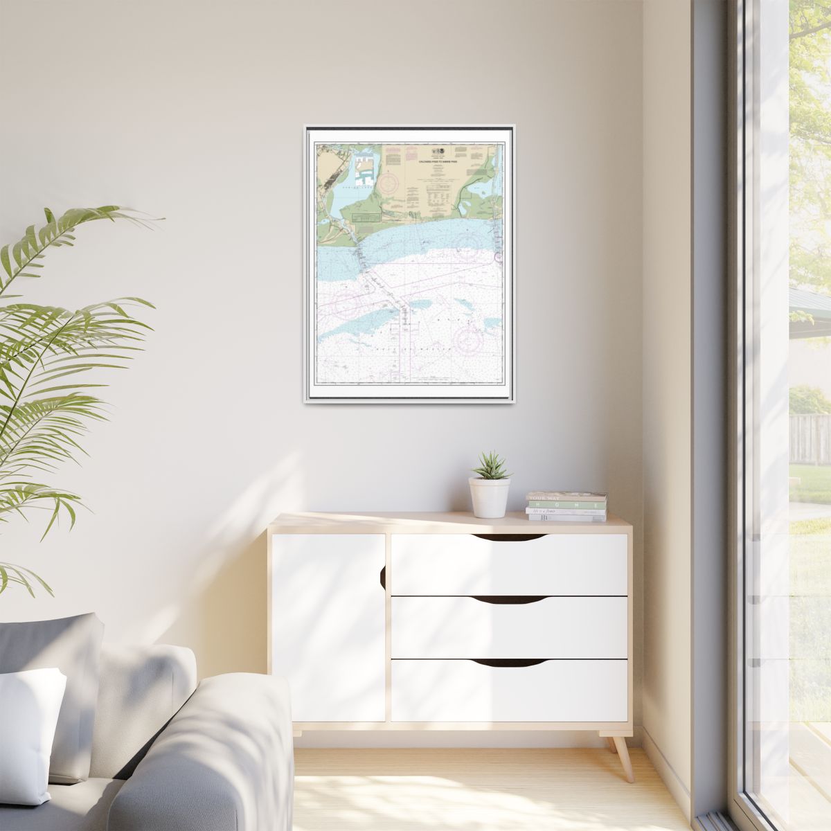 Chart 11341 Calcasieu Pass to Sabine Pass - NOAA Nautical Chart Floating Frame Canvas | 24" x 32" | 30" x 40" - White context-1