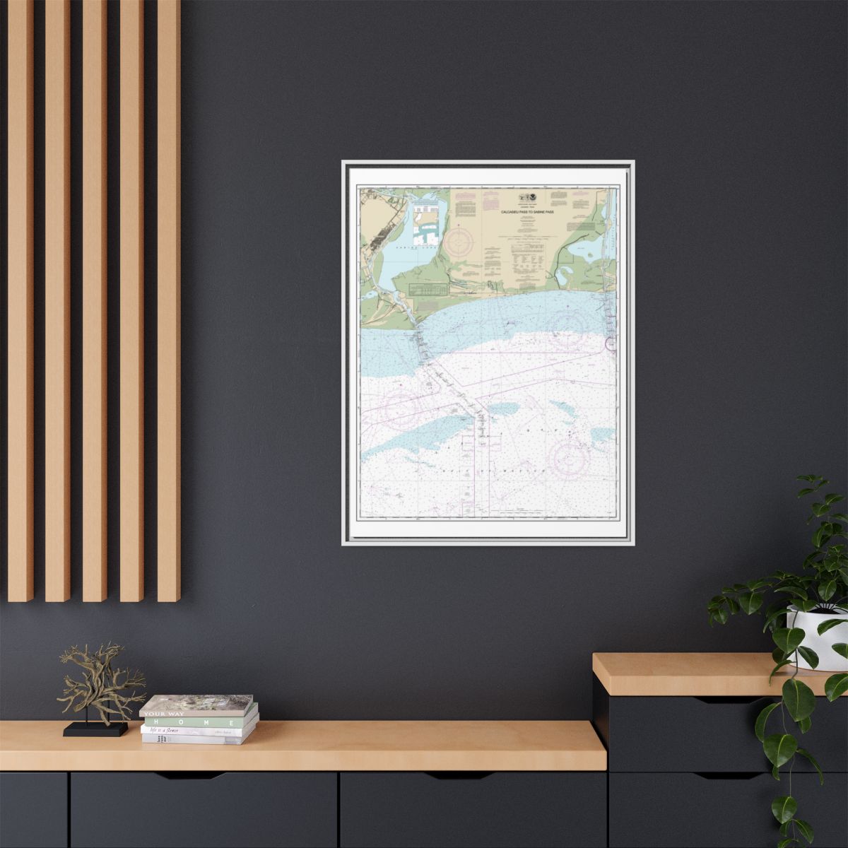Chart 11341 Calcasieu Pass to Sabine Pass - NOAA Nautical Chart Floating Frame Canvas | 24" x 32" | 30" x 40" - White context-2