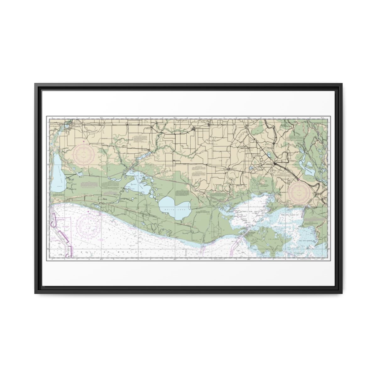 Chart 11345 Intracoastal Waterway New Orleans to Calcasieu River West Section - NOAA Nautical Chart Floating Frame Canvas | 30" x 20" | 36" x 24" | 48" x 32" - Black front