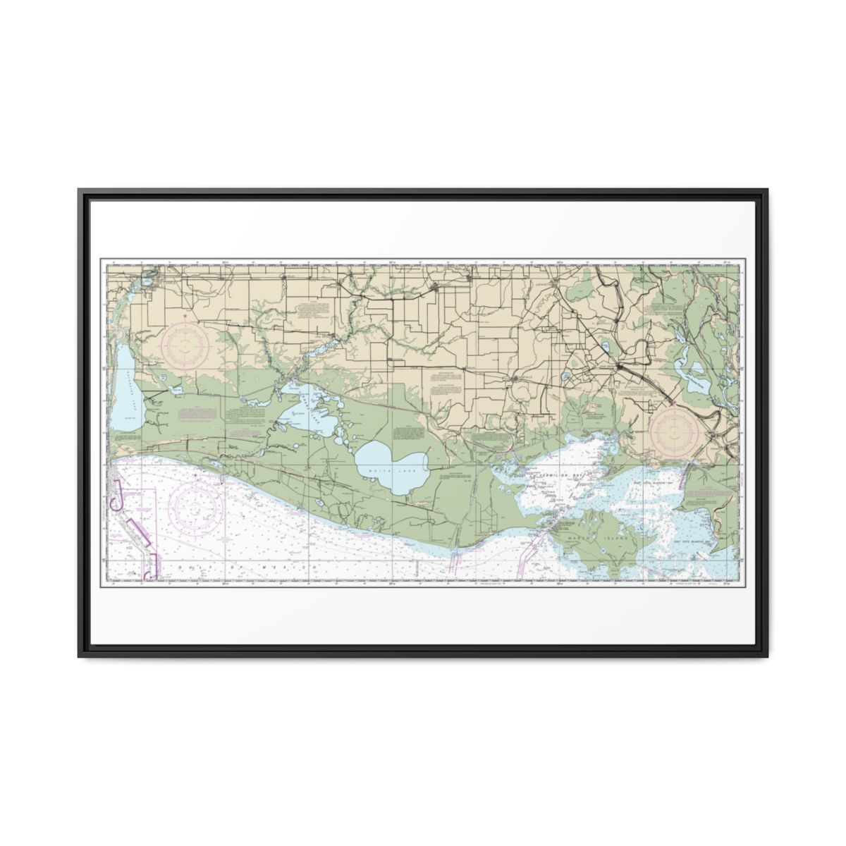 Chart 11345 Intracoastal Waterway New Orleans to Calcasieu River West Section - NOAA Nautical Chart Floating Frame Canvas | 30" x 20" | 36" x 24" | 48" x 32" - Black front