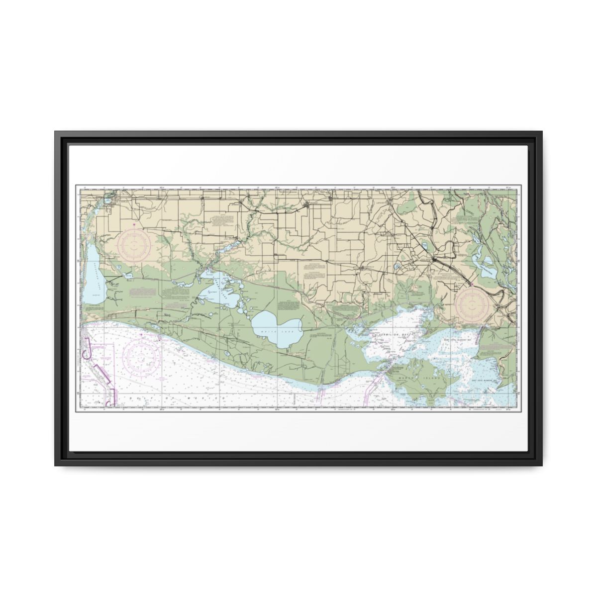 Chart 11345 Intracoastal Waterway New Orleans to Calcasieu River West Section - NOAA Nautical Chart Floating Frame Canvas | 30" x 20" | 36" x 24" | 48" x 32" - Black front