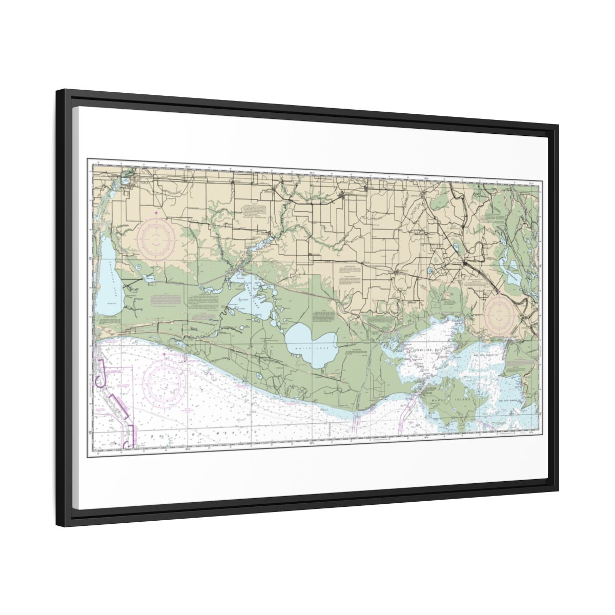 Chart 11345 Intracoastal Waterway New Orleans to Calcasieu River West Section - NOAA Nautical Chart Floating Frame Canvas | 30" x 20" | 36" x 24" | 48" x 32" - Black side