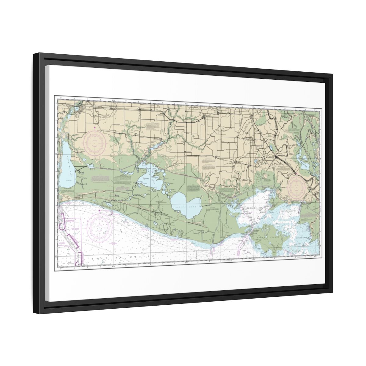 Chart 11345 Intracoastal Waterway New Orleans to Calcasieu River West Section - NOAA Nautical Chart Floating Frame Canvas | 30" x 20" | 36" x 24" | 48" x 32" - Black side