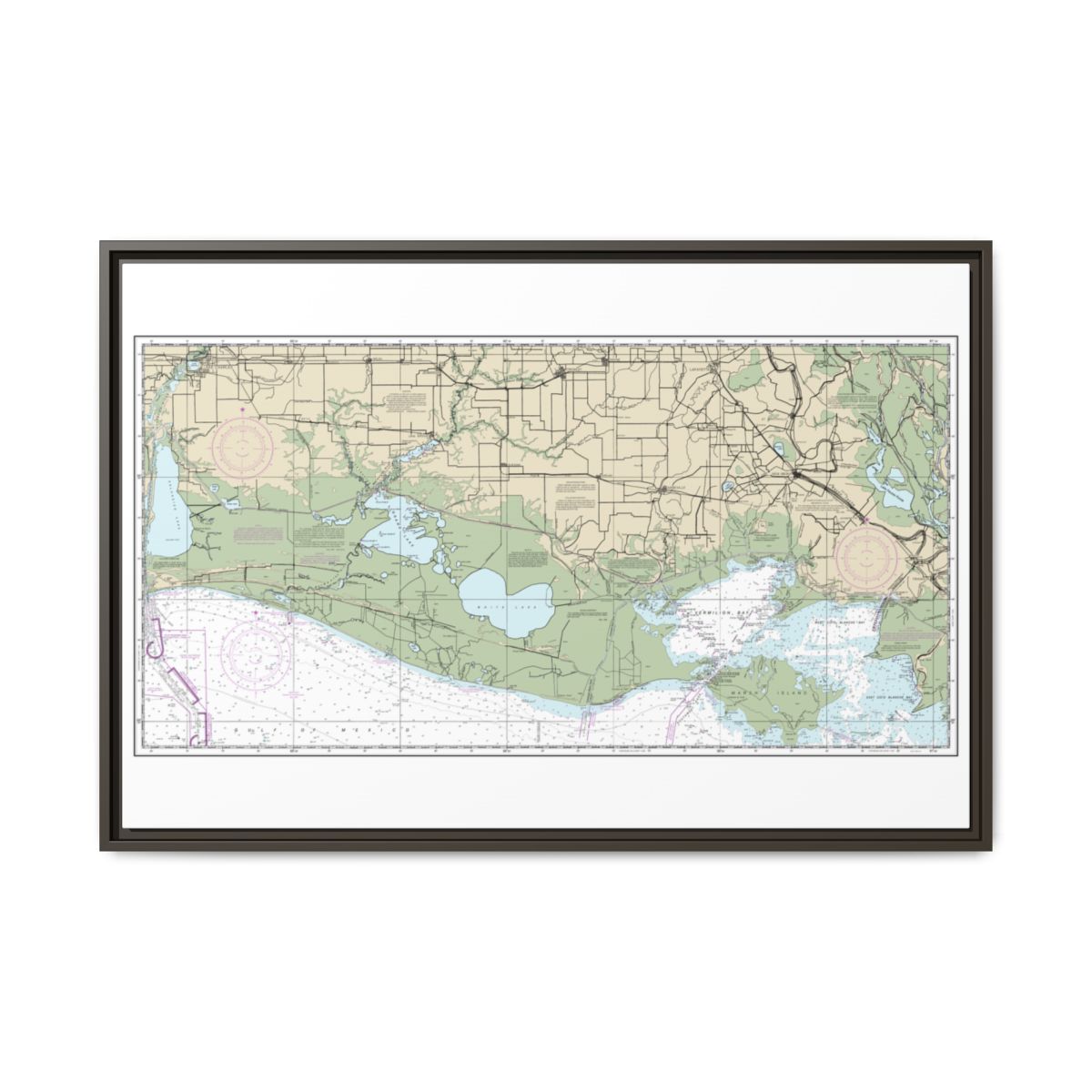 Chart 11345 Intracoastal Waterway New Orleans to Calcasieu River West Section - NOAA Nautical Chart Floating Frame Canvas | 30" x 20" | 36" x 24" | 48" x 32" - Espresso front