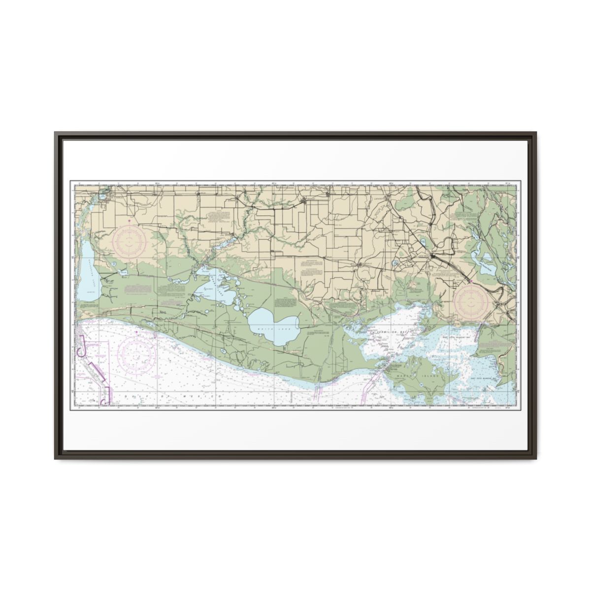 Chart 11345 Intracoastal Waterway New Orleans to Calcasieu River West Section - NOAA Nautical Chart Floating Frame Canvas | 30" x 20" | 36" x 24" | 48" x 32" - Espresso front