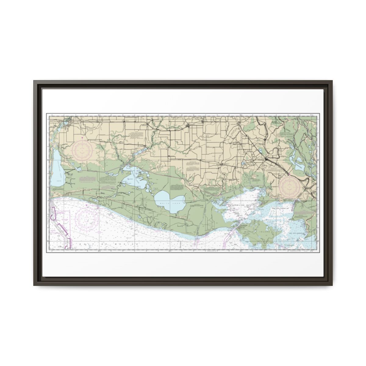 Chart 11345 Intracoastal Waterway New Orleans to Calcasieu River West Section - NOAA Nautical Chart Floating Frame Canvas | 30" x 20" | 36" x 24" | 48" x 32" - Espresso front