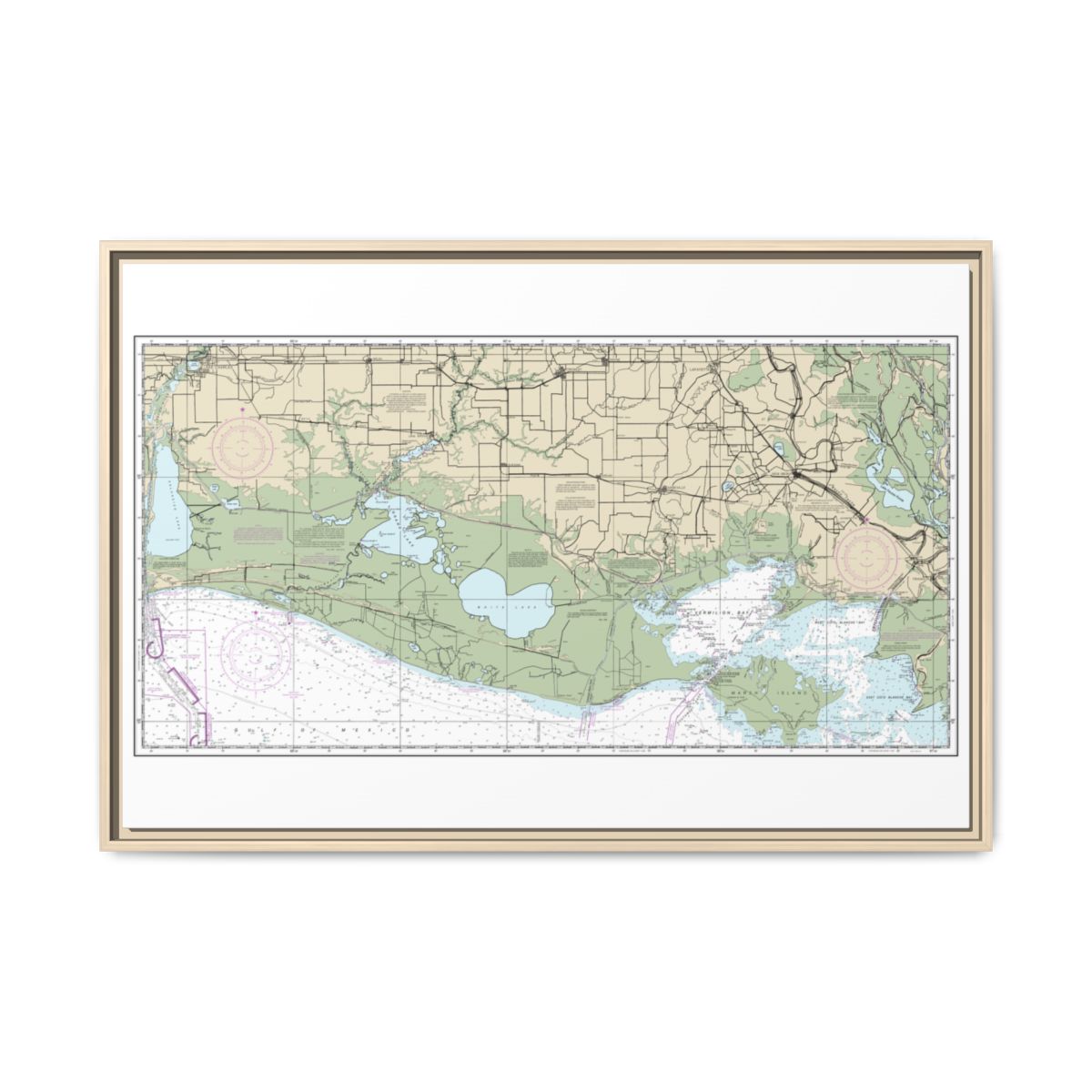 Chart 11345 Intracoastal Waterway New Orleans to Calcasieu River West Section - NOAA Nautical Chart Floating Frame Canvas | 30" x 20" | 36" x 24" | 48" x 32" - Natural front
